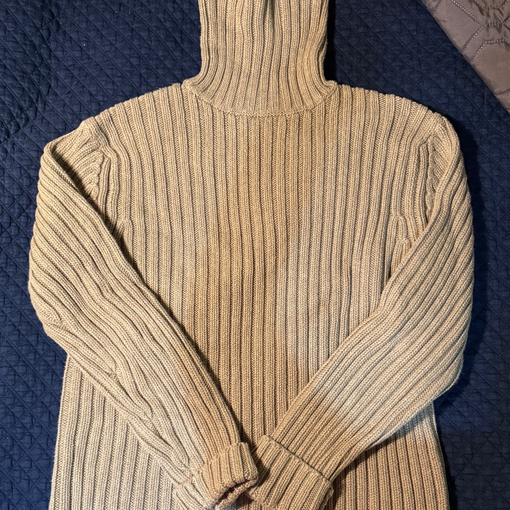 Ribbed Turtleneck Sweater in Beige